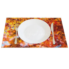 Aperturee - Aperturee Modern Autumn Fall Foliage Print Set of 4 Placemats for Thanksgiving Dinner and Seasonal Kitchen Table Decor