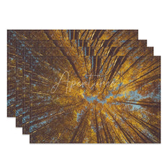 Aperturee - Aperturee Modern Autumn Yellow Tree Pattern Set of 4 Placemats for Fall Season and Thanksgiving Dining Decor