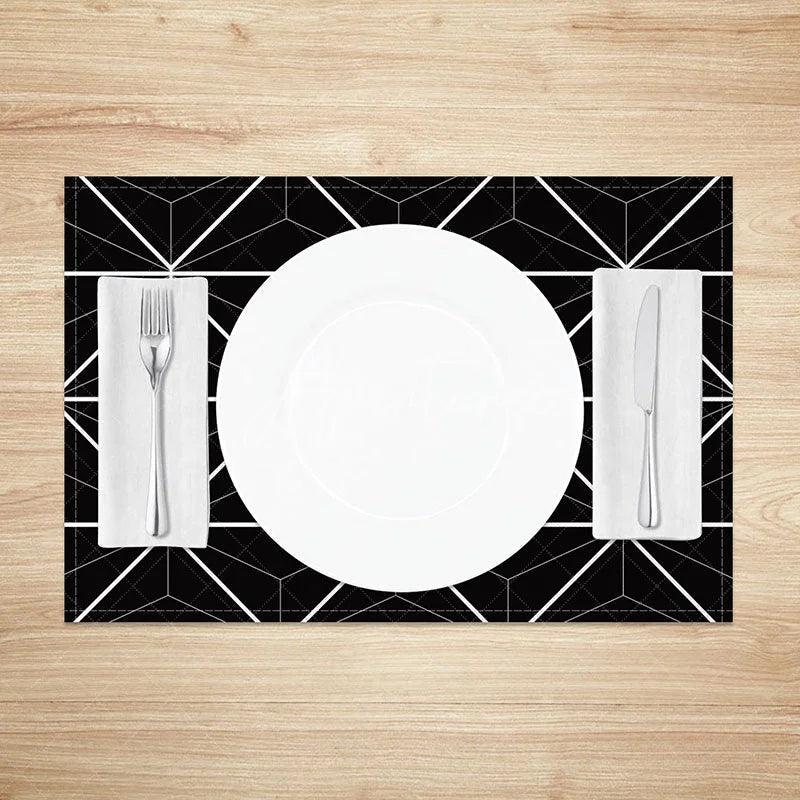 Aperturee - Aperturee Modern Black Abstract Geometric Set of 4 Placemats for Contemporary and Minimalist Dining Table Decor