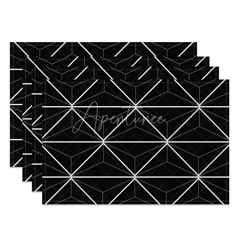 Aperturee - Aperturee Modern Black Abstract Geometric Set of 4 Placemats for Contemporary and Minimalist Dining Table Decor