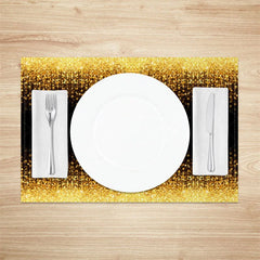 Aperturee - Aperturee Modern Black and Gold Glitter Pattern Set of 4 Placemats for Elegant and Luxury Holiday Dining Decor
