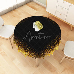 Aperturee - Aperturee Modern Black and Gold Polka Dot Round Tablecloth for Elegant Birthday New Year’s or Graduation Party