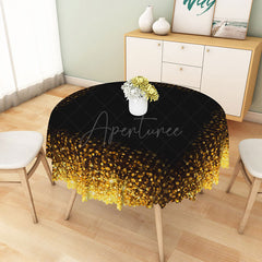 Aperturee - Aperturee Modern Black and Gold Polka Dot Round Tablecloth for Elegant Birthday New Year’s or Graduation Party