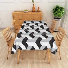 Aperturee - Aperturee Modern Black and Grey Geometric Rectangle Tablecloth for Contemporary and Minimalist Dining Room Decor