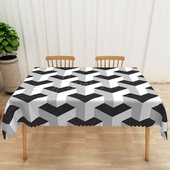 Aperturee - Aperturee Modern Black and Grey Geometric Rectangle Tablecloth for Contemporary and Minimalist Dining Room Decor