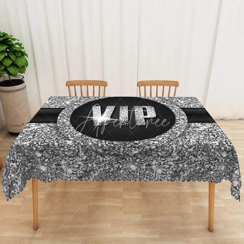 Aperturee - Aperturee Modern Black and Silver Glitter Tablecloth Elegant Sparkle Decor for New Year’s Eve Wedding or Party