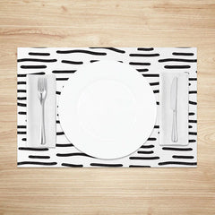 Aperturee - Aperturee Modern Black and White Abstract Lines Set of 4 Placemats for Contemporary and Minimalist Dining Decor