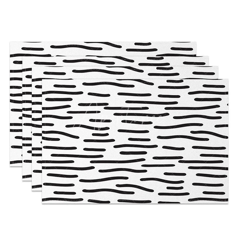 Aperturee - Aperturee Modern Black and White Abstract Lines Set of 4 Placemats for Contemporary and Minimalist Dining Decor