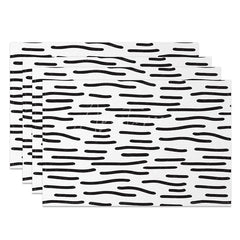 Aperturee - Aperturee Modern Black and White Abstract Lines Set of 4 Placemats for Contemporary and Minimalist Dining Decor