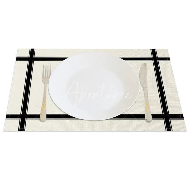Aperturee - Aperturee Modern Black and White Cross Stripe Set of 4 Placemats for Geometric and Minimalist Kitchen Decor