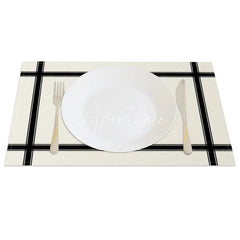 Aperturee - Aperturee Modern Black and White Cross Stripe Set of 4 Placemats for Geometric and Minimalist Kitchen Decor