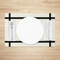 Aperturee - Aperturee Modern Black and White Cross Stripe Set of 4 Placemats for Geometric and Minimalist Kitchen Decor