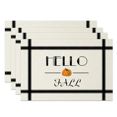 Aperturee - Aperturee Modern Black and White Cross Stripe Set of 4 Placemats for Geometric and Minimalist Kitchen Decor