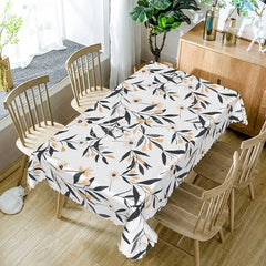 Aperturee - Aperturee Modern Black and White Floral Tablecloth Elegant Botanical Leaf Print for Contemporary Dining Decor