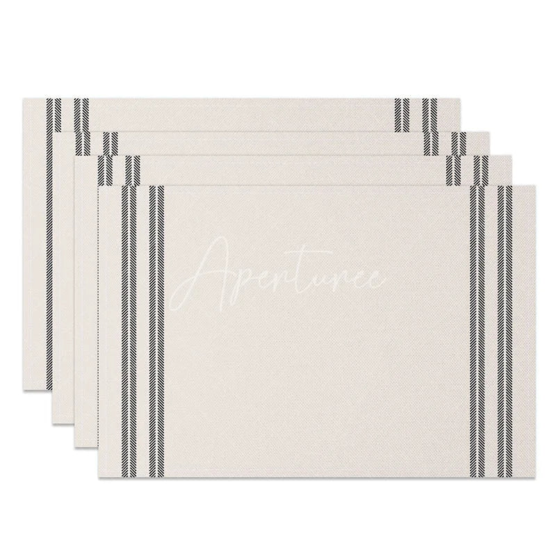 Aperturee - Aperturee Modern Black and White Stripe Set of 4 Placemats Minimalist Washable Table Mats for Kitchen Dining Decor