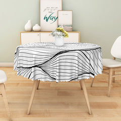 Aperturee - Aperturee Modern Black and White Wavy Line Round Tablecloth for Abstract and Minimalist Contemporary Decor