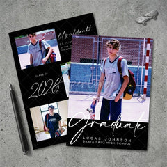 Aperturee - Aperturee Modern Black Set of 20 Custom Personalized Graduation Photo Collage Invitation Class of 2026 Future Party
