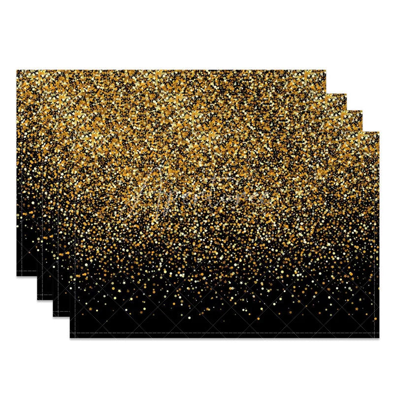 Aperturee - Aperturee Modern Black Set of 4 Placemats with Shining Gold Fragments for Elegant and Luxury Party Decor