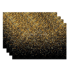 Aperturee - Aperturee Modern Black Set of 4 Placemats with Shining Gold Fragments for Elegant and Luxury Party Decor