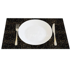 Aperturee - Aperturee Modern Black Set of 4 Placemats with Shining Golden Dots for Elegant Holiday and Party Decorations