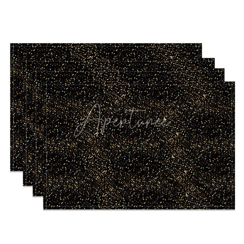 Aperturee - Aperturee Modern Black Set of 4 Placemats with Shining Golden Dots for Elegant Holiday and Party Decorations
