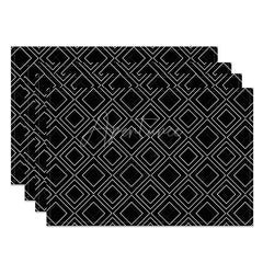 Aperturee - Aperturee Modern Black Square Lines Pattern Set of 4 Placemats Geometric Grid Design for Contemporary Decor