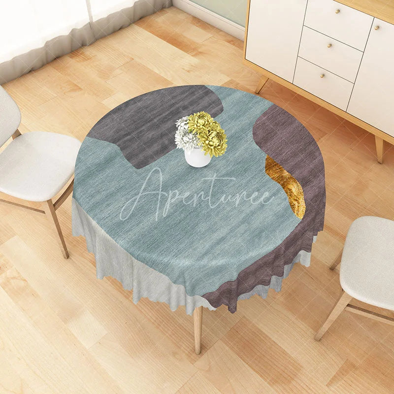 Aperturee - Aperturee Modern Blue and Beige Patchwork Round Tablecloth for Coastal and Contemporary Kitchen Decor
