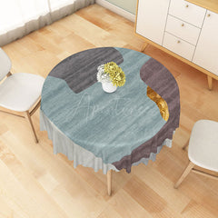 Aperturee - Aperturee Modern Blue and Beige Patchwork Round Tablecloth for Coastal and Contemporary Kitchen Decor