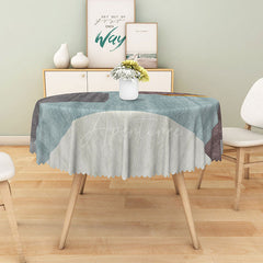Aperturee - Aperturee Modern Blue and Beige Patchwork Round Tablecloth for Coastal and Contemporary Kitchen Decor