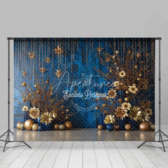 Aperturee - Aperturee Modern Blue Geometric Christmas Backdrop Gold Starburst Floral Photography Background