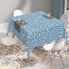 Aperturee - Aperturee Modern Blue Geometric Triangle Rectangle Tablecloth Abstract Interlocking Pattern Table Cover for Office Home