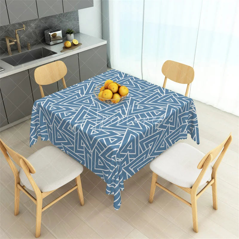 Aperturee - Aperturee Modern Blue Geometric Triangle Rectangle Tablecloth Abstract Interlocking Pattern Table Cover for Office Home