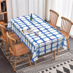 Aperturee - Aperturee Modern Blue Watercolor Grid Rectangle Tablecloth Abstract Brushstroke Design for Dining Kitchen Decor