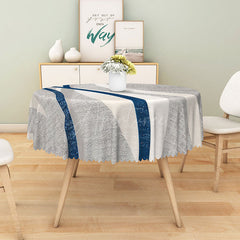 Aperturee - Aperturee Modern Blue White and Gray Stripe Round Tablecloth for Coastal and Contemporary Kitchen Decor