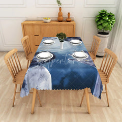 Aperturee - Aperturee Modern Blue Zombie Pattern Rectangle Tablecloth for Halloween and Walking Dead Themed Party Decorations