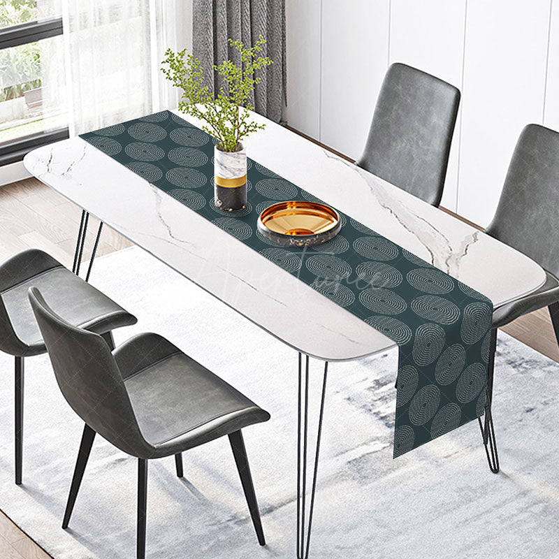 Aperturee - Aperturee Modern Boho Table Runner with Navy and White Circle Pattern for Everyday Dining and Kitchen Table Setting