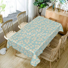 Aperturee - Aperturee Modern Botanical Leaf Rectangle Tablecloth in Dusty Blue Simple Scandinavian Style for Kitchen Dining Decor