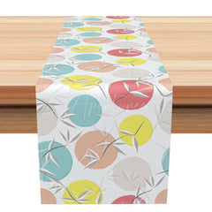 Aperturee - Aperturee Modern Botanical Table Runner with Colorful Circle and Leaf Pattern for Spring and Summer Kitchen Decor