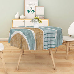 Aperturee - Aperturee Modern Brown and Green Striped Round Tablecloth for Earth Tone and Neutral Contemporary Decor