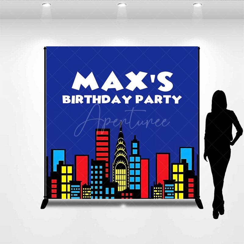 Aperturee - Aperturee Modern Building Cartoon Custom Birthday Backdrop