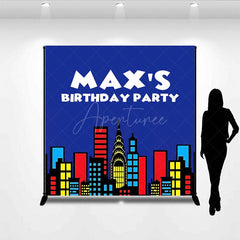 Aperturee - Aperturee Modern Building Cartoon Custom Birthday Backdrop