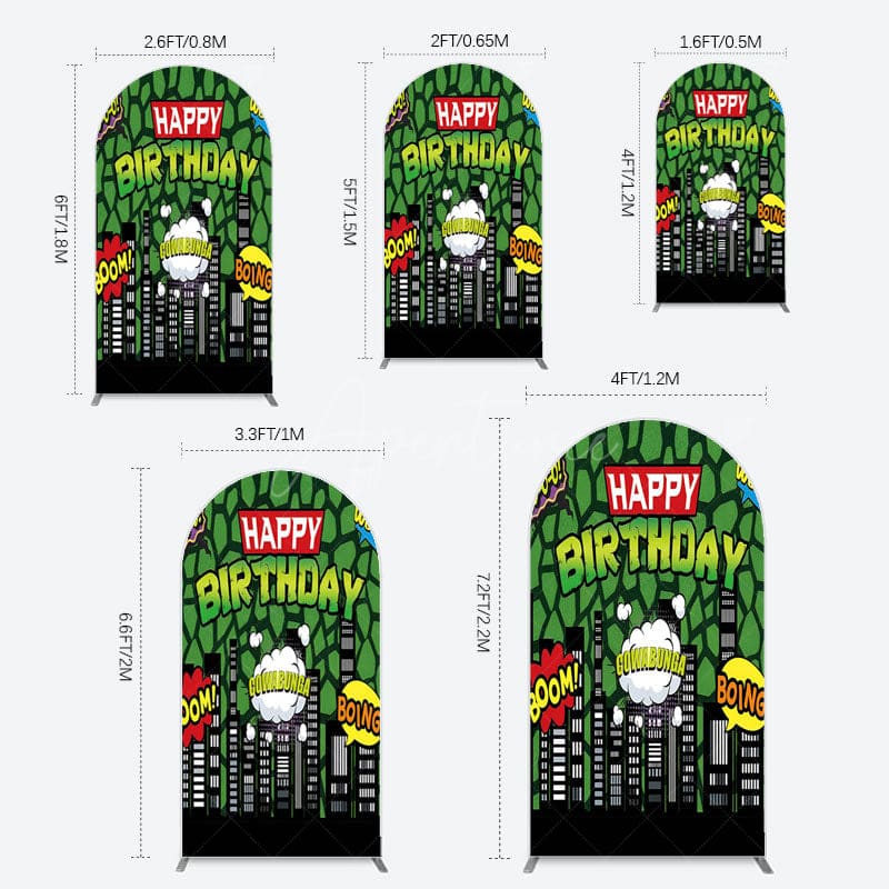 Aperturee - Aperturee Modern Buildings Cartoon Birthday Arch Backdrop