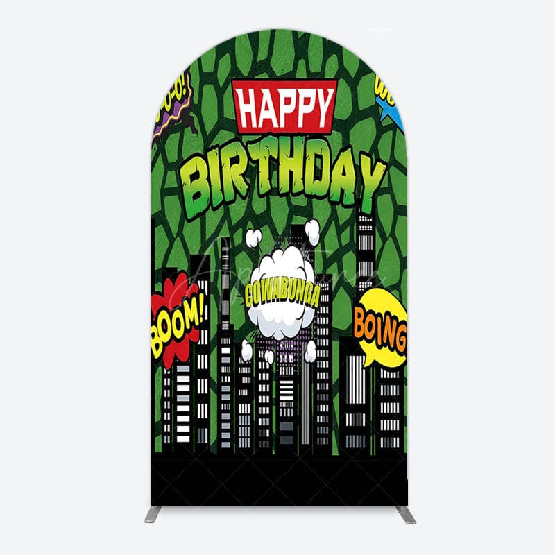 Aperturee - Aperturee Modern Buildings Cartoon Birthday Arch Backdrop