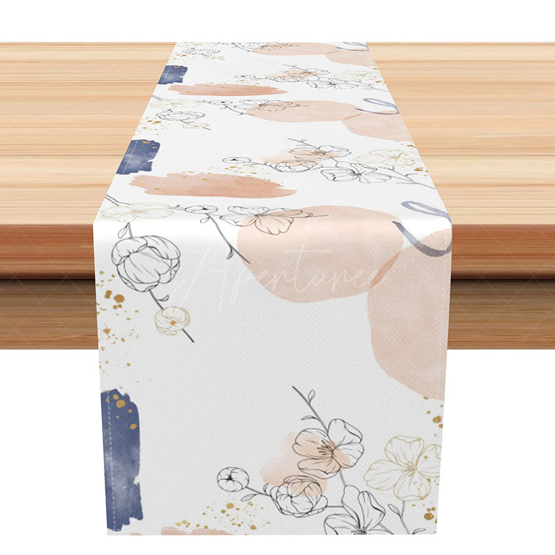 Aperturee - Aperturee Modern Carved Kapok Flower Table Runner Abstract Botanical Dining Decor Neutral Tone Minimalist Kitchen Linen