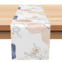 Aperturee - Aperturee Modern Carved Kapok Flower Table Runner Abstract Botanical Dining Decor Neutral Tone Minimalist Kitchen Linen