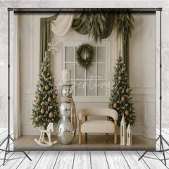 Aperturee - Aperturee Modern Christmas Backdrop Disco Ball Snowman Green Curtain Background Chic Winter Holiday Party Photography Prop