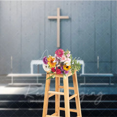 Aperturee - Aperturee Modern Concrete Church Cross Backdrop Sunlight Altar Religious Event Studio Photography Background