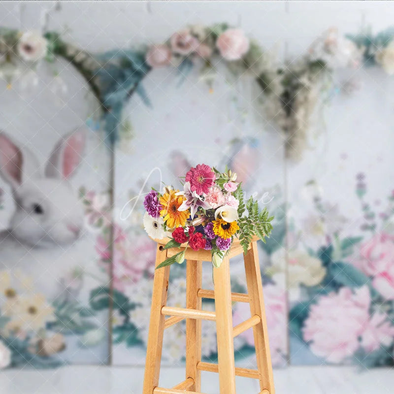Aperturee - Aperturee Modern Easter Bunny Arch Backdrop Pink Peony and Spring Greenery Party Decoration