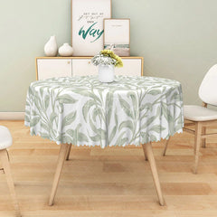 Aperturee - Aperturee Modern Farmhouse Round Tablecloth with Light Brown Leaf Stripe for Neutral Botanical Kitchen Decor