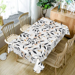 Aperturee - Aperturee Modern Floral Tablecloth with Black and White Botanical Print for Minimalist and Elegant Dining Decor